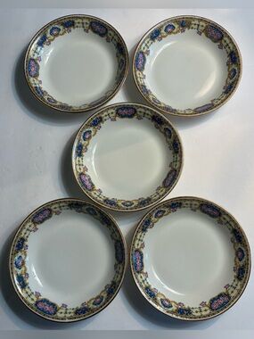 Antique Limoges Jean Boyer Floral Trim Porcelain Salad Plates 1920’s France